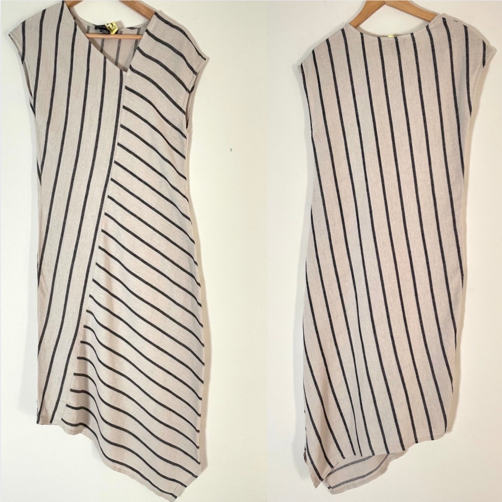 Tahari Linen Blend Asymmetrical Dress XSโ Lagenlook Neutral Minimalist Travel